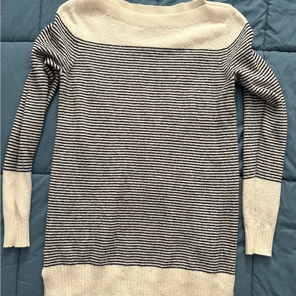 Long black and white striped sweater. Size medium